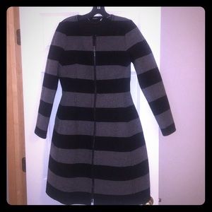 Max&Co. black & gray bold stripe coat A-line coat